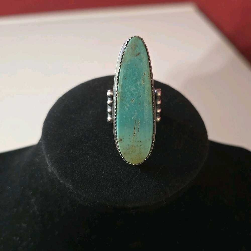 J. Piaso Jr Sterling Silver Turquoise Ring Large Oval Navajo Style Signed sz 9